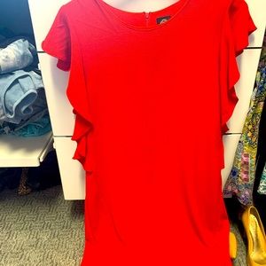 Red flutter sleeve dress